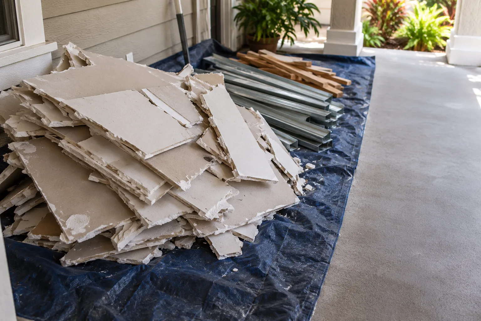 Drywall Debris Removal materials prepared for pickup