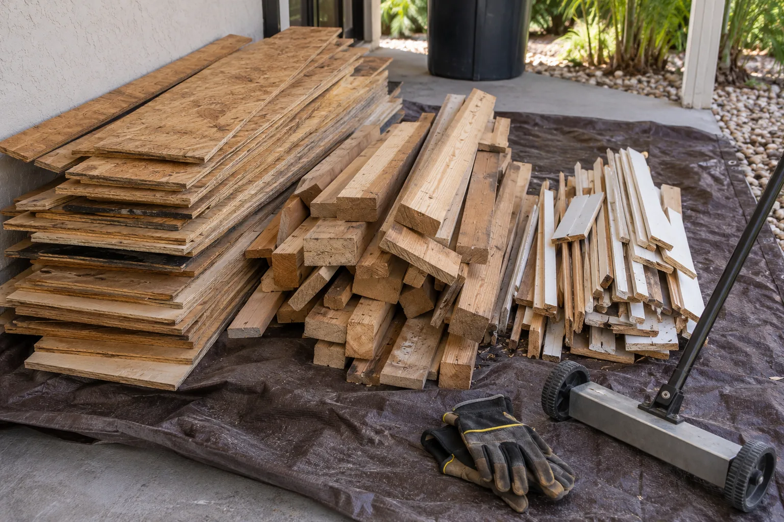 Lumber & Wood Debris Removal materials staged for pickup